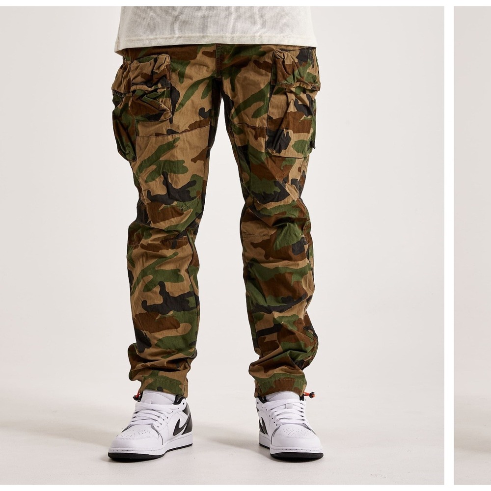 Smoke Rise Utility Cargo Pants Peach Nylon Jogger Men 2XL Camo Bungee Streetwear